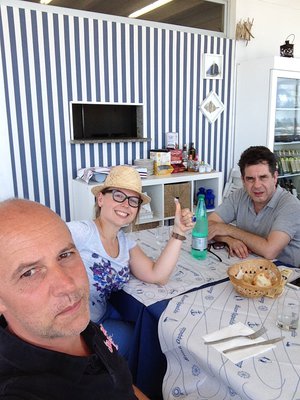 Jean-Michel, Sophie and Stéphane at the restaurant in Torvaianica